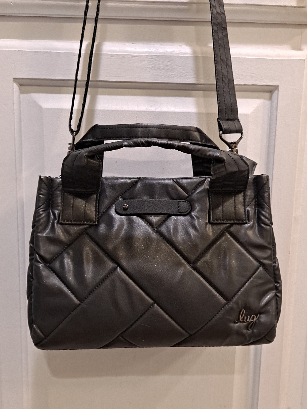 lug Jitterbug Quilted Black Crossbody Travel Tote Bag Compact Secure Durable